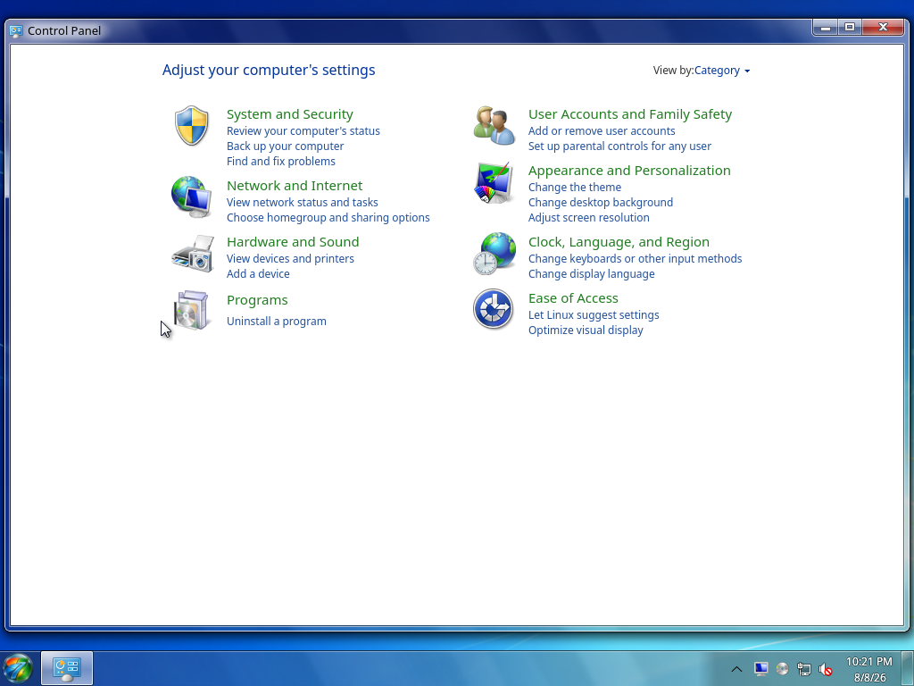Control Panel screenshot